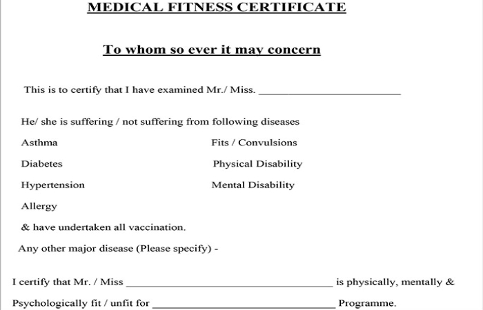 physical fitness certificate